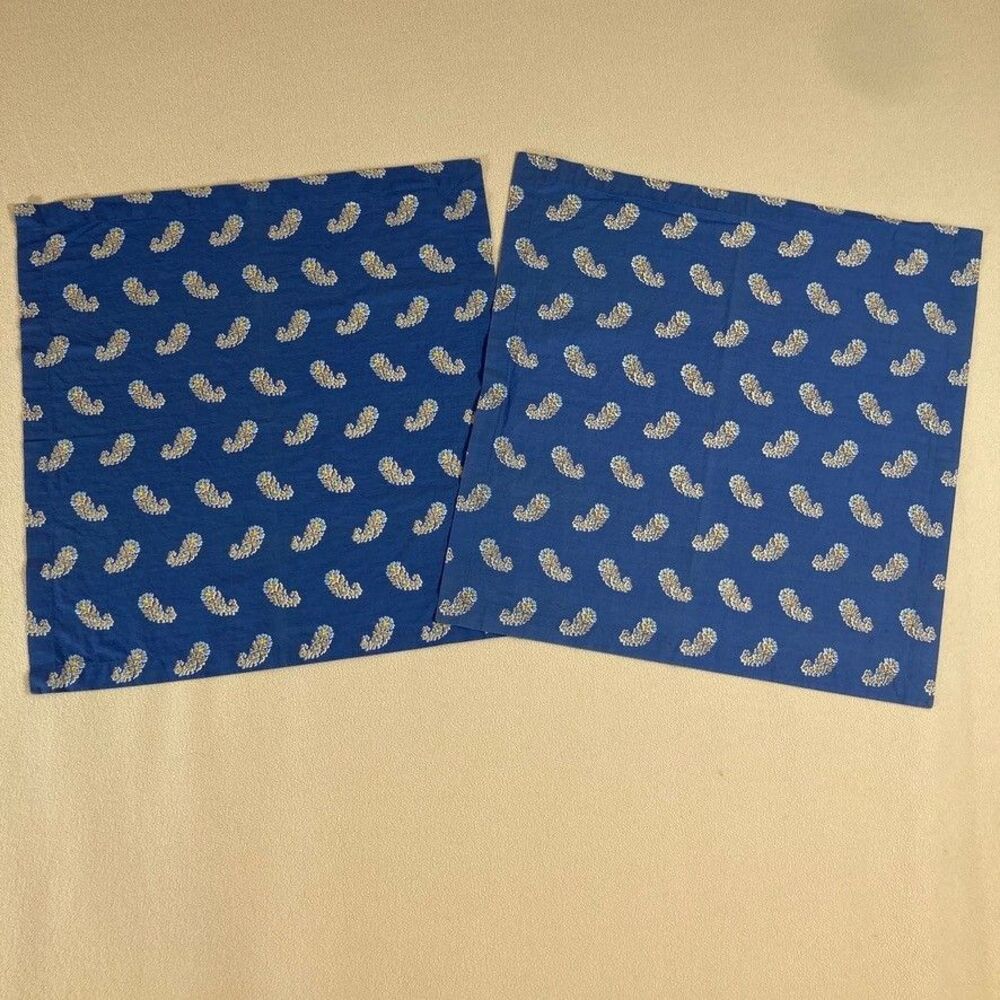 Williams Sonoma Paisley Floral Blue Yellow Set of 2 Cotton‎ Napkins 20x20in